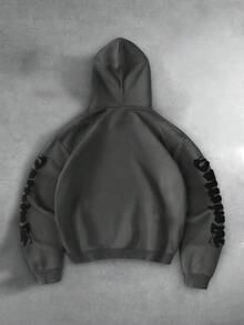 PAVTROS Men's Letter Print Long Sleeve Pocket Casual Hoodie New York Hoodie Streetwear Hoodie Graphic Sleeve Hoodie Mens Hoodie Hoodie Grey - Dark Grey - View 4