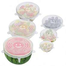 6pcs Silicone Stretch Lid, Food Bowl Cover, Reusable Food Saving Cover, Stretchable Multifunctional Fruit And Vegetable Fresh-Keeping Cover (Due To Different Batches,The Number, Size, And Shape Of Handles May Vary. We Apologize For Any Inconvenience Caused.) - Multicolor - View 8