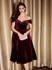 Vintamour Vestido elegante vintage de mujer con bolsillos, vestido de terciopelo para fiesta de vacaciones, ropa de otoño para mujer, ropa de otoño para mujer, atuendos de otoño para mujer, ropa de invierno para mujer, vestidos de otoño para mujer, vestidos de invierno para mujer, ropa de Halloween para mujer, ropa de Navidad para mujer, atuendo de Navidad para mujer, ropa del Día Nacional de Arabia Saudita, vestido de fiesta elegante, vestidos elegantes para fiesta, vestidos elegantes para mujer, vestido elegante verde, ropa nueva de año - Burdeos - Ver 3