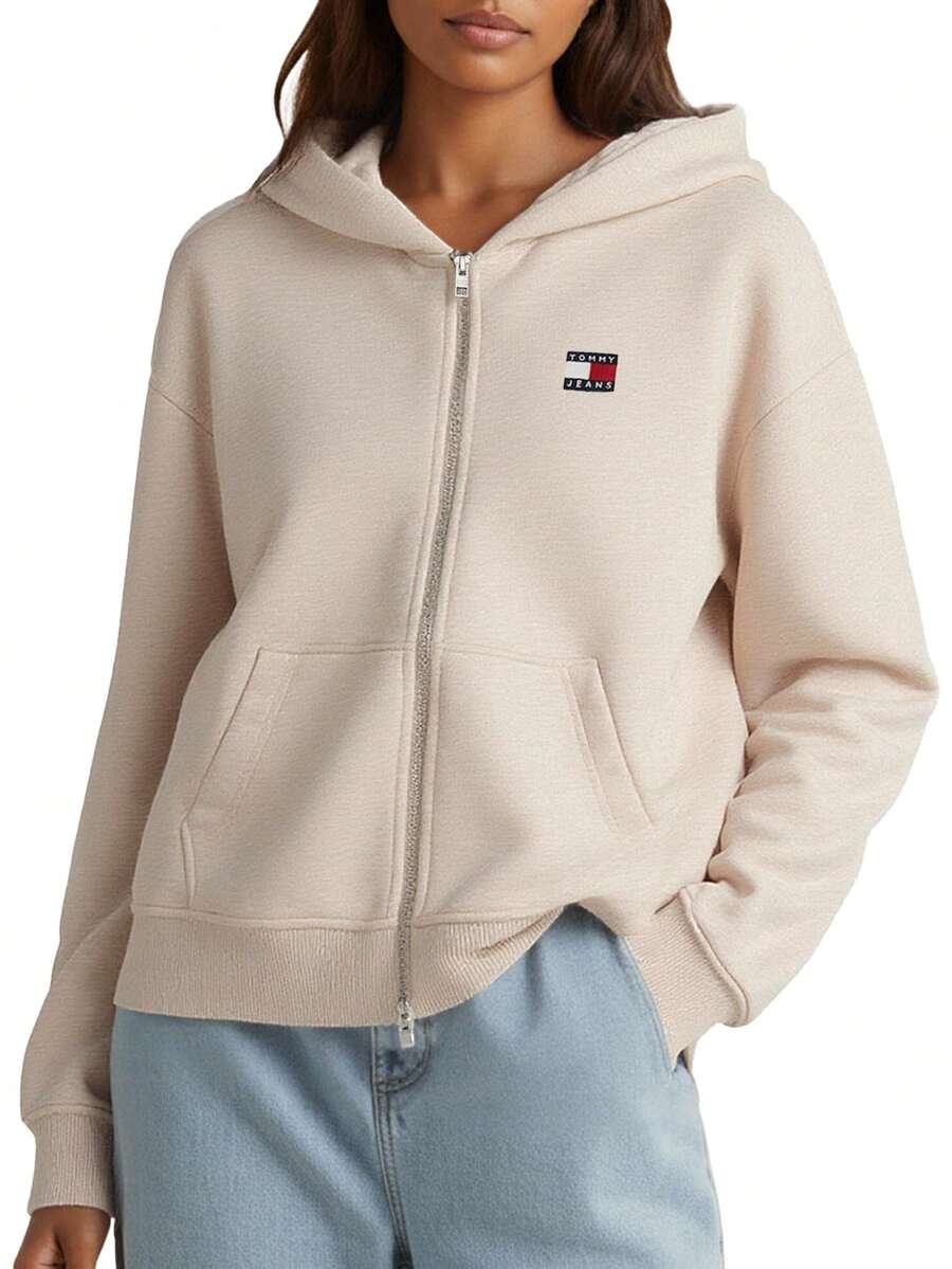 Tommy Hilfiger Women's Full Zip Hoodie Beige - Crema - Ver 1