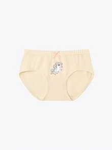 女童内裤六件套 - 彩虹独角兽印花三角裤，可爱独角兽卡通图案设计，粉色、黄色、绿色、紫色、蓝色、米色多色组合，柔软棉质面料，社交媒体风格，梦幻舒适，日常换尿布，假日必备，女童内裤套装