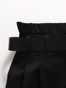 SHEIN 少女休闲直筒纯色裤 - 黑色 - 查看 5