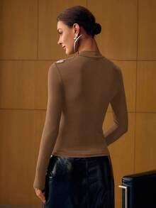 MOTF PREMIUM WOMEN'S LONG SLEEVE SEQUIN BEADED EMBROIDERED BASE LAYER T-SHIRT - Brown - View 3
