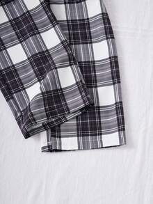 男童休闲字母格子印花长袖上衣和裤子四件套舒适睡衣套装 - 黑與白 - 查看 7