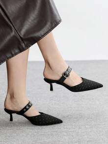 CUCCOO BIZCHIC Women's Pointed Toe Rhinestone Bow Stiletto High Heel Shoes, Elegant Sweet Sexy Fashion Gothic Black Suede Slip-On Pumps, Suitable For Formal Occasions, Dates, Parties, Holidays (Halloween, Christmas, Thanksgiving, Valentine's Day) - Black - View 2