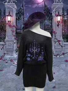 INAWLY Vestido de punto con cuello asimétrico, otoño/invierno - Negro - Ver 1