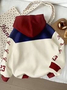 Attitoon 女士休闲街头风撞色字母数字23足球图案宽松卫衣，撞色设计，适合秋冬季节，时尚街头服饰 - 彩色 - 查看 2