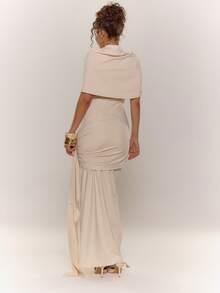 MUSERA Đầm maxi dài xếp lớp, ôm sát, thanh lịch, thích hợp cho mùa xuân hè, các dịp đặc biệt, gợi cảm, kỳ nghỉ, lễ cưới, tiệc độc thân, tiệc chia tay đời độc thân, lễ Phục sinh. - Kem - Xem 2