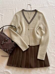 SHEIN Unity Sexy Fitted Versatile Women V-Neck Long Sleeve Cardigan - Multicolor - View 1