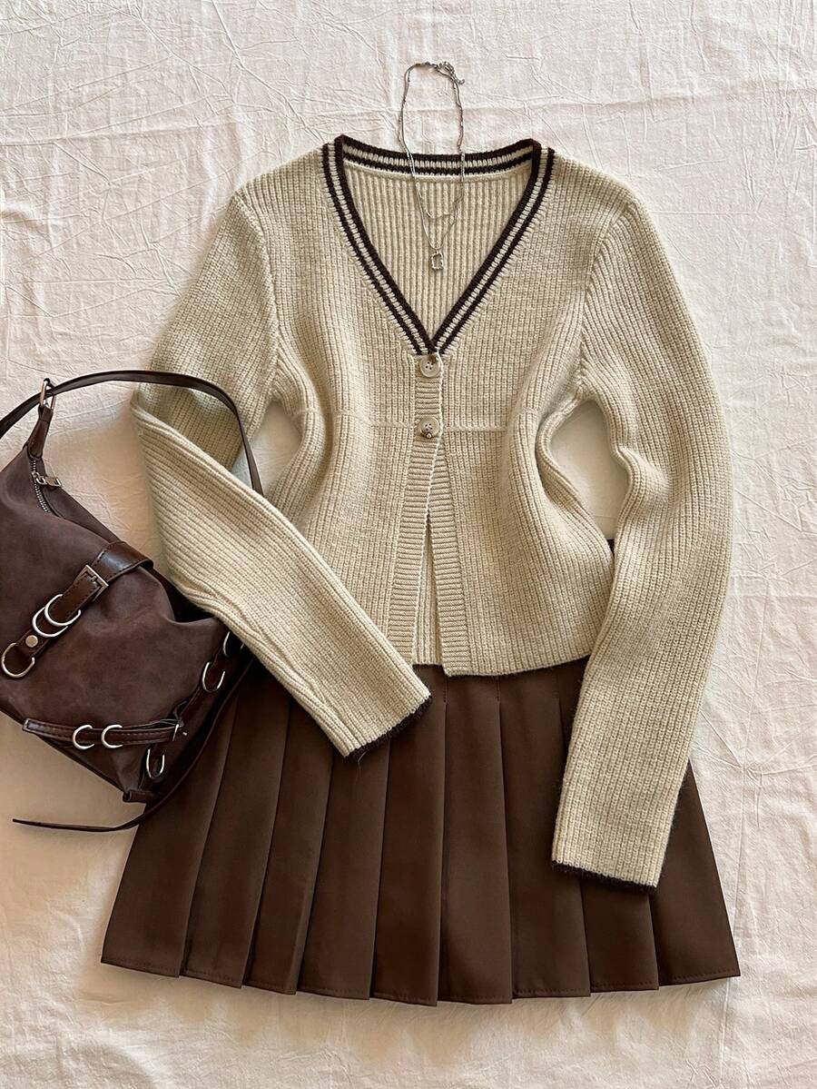 SHEIN Unity Sexy Fitted Versatile Women V-Neck Long Sleeve Cardigan - Multicolor - View 1