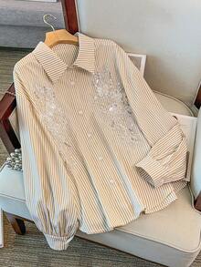 GlowEve CURVE 大码优雅亮片刺绣水钻灯笼袖衬衫