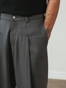 HUEFORM Pantalones casuales holgados de pierna ancha y plisados de unicolor para hombres - Gris - Ver 7