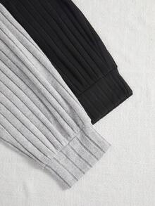 SHEIN 2条装加大码女式舒适罗纹保暖内衬休闲纯色家居裤，秋冬季 - 彩色 - 查看 6