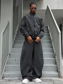 PAVTROS Conjunto de top con cremallera de manga larga y pantalones casuales para hombre. Ropa urbana, amigos, a juego, holgado, para hombres, gráfico, estilo japonés, unisex, amo a mi novia - Multicolor - Ver 1