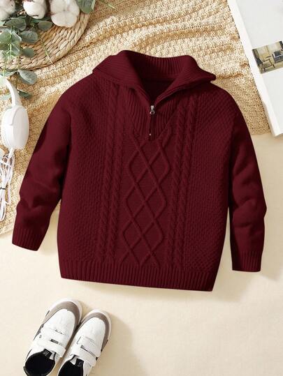 Tween Boys' Casual Turndown Collar Half-Zip Long Sleeve Knit Sweater