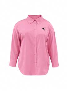 SHEIN Plus Size Casual Versatile Solid Color Shirt - Pink - View 3
