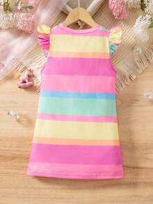 Elladie kids Vestido fofo de manga curta e gola redonda com estampa de unicórnio para menina jovem - Multicolorido - Visão 2