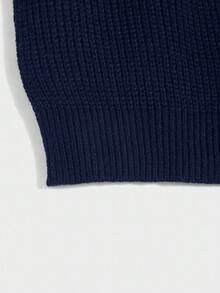 SHEIN 青少年男童纯色圆领针织毛衣，休闲百搭套头衫，适合通勤、上学、日常休闲、旅行、户外活动、大学派对、秋冬季穿着。 - 藏蓝色 - 查看 4