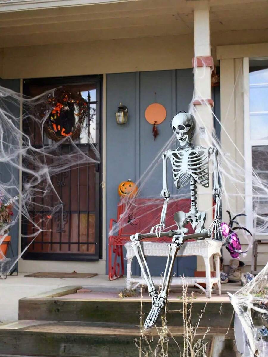 One 35-Inch Halloween Skeleton Anatomical Model, Realistic Human Bone Decoration, Spooky Party Prop, Adds A Festive Atmosphere To Rooms, Homes, Themed Parties, Family Gatherings, And Outdoor Garden Hanging Decorations (Easy To Hang). - Multicolor - View 1