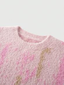 ROMWE MEN Herr casual vardagsrundad rosa pullovertröja, höst/vinter - Rosa - Visa 3