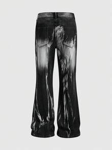 ROMWE MEN Grunge Punk Men's Casual Punk Street Style Printed Pocket Denim Jeans - Black - View 2