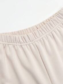 SHEIN Explorewe 2 件套 Tween Girls ME 宽松设计不对称肩部拼色印花长袖上衣和阔腿裤套装，适合日常休闲、通勤、度假、聚会、街头风格、秋冬 - 杏色 - 查看 5