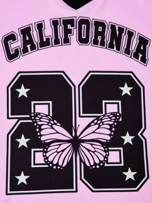 SHEIN ChillGRL 青少年女孩两件套：美式插肩袖图案T恤和工装裤 - 粉色 - 查看 5