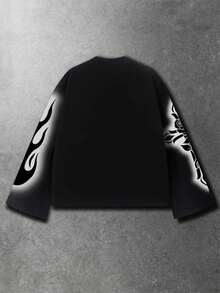 ROMWE MEN Street Life Men's Rose Flame Diamond Cross Digital Print Loose T-Shirt