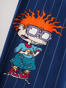 Nick 90s | SHEIN 2pcs/Set Young Boy Cute Cartoon Graphic Navy Casual Long Sleeve Crew Neck Sweatshirt And Pants Set - Blue - View 8