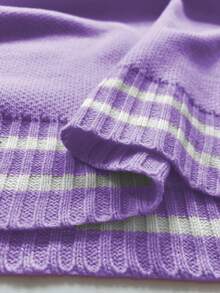 Maweii 大码女式V领落肩长袖字母休闲宽松针织毛衣连衣裙，秋冬款 - 彩色 - 查看 6