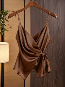 GlowEve CURVE Áo hai dây chéo màu trơn thanh lịch cỡ lớn dành cho nữ - Rỉ Nâu - Xem 1