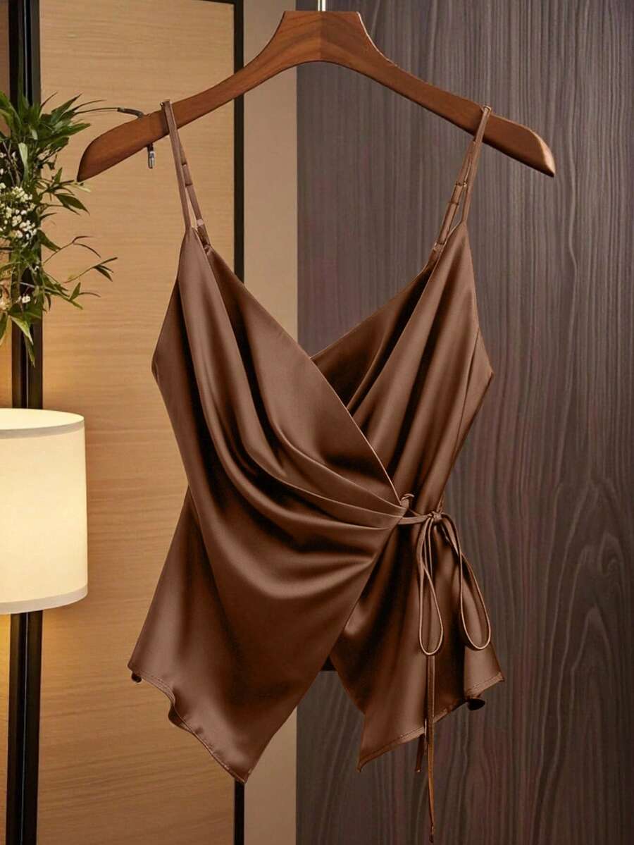 GlowEve CURVE Áo hai dây chéo màu trơn thanh lịch cỡ lớn dành cho nữ - Rỉ Nâu - Xem 1