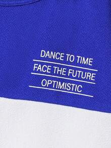 SHEIN Fantacosmos 2pcs Tween Boy Summer Casual Colorblock Slogan Print T-Shirt And Shorts Set - Blue - View 5