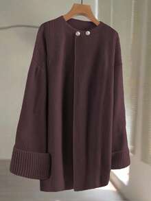 GlowEve CURVE Áo len cardigan dệt kim màu trơn trang trí nút kim loại cỡ lớn cho nữ, thường ngày đa năng, thích hợp mặc vào dịp Giáng sinh, Halloween, trở lại trường, đi nghỉ, công sở - Màu Đỏ Sâu - Xem 5