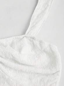 Sweetra 露脐抹胸上衣，饰有蝴蝶结和纹理印花 - 白色 - 查看 5