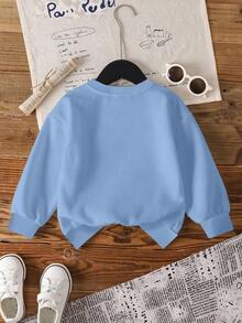 BABY SHARK X SHEIN 年轻男孩休闲日常通勤趣味可爱卡通鲨鱼和口号图案落肩宽松羊毛卫衣，秋冬