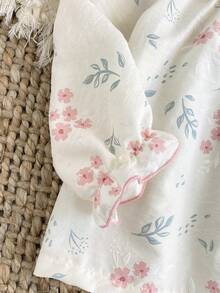 SHEIN X GALILEA 2 piezas Conjunto de pijama cómodo con top de manga larga y pantalones con estampado floral elegante para niñas jóvenes - Rosa - Ver 7
