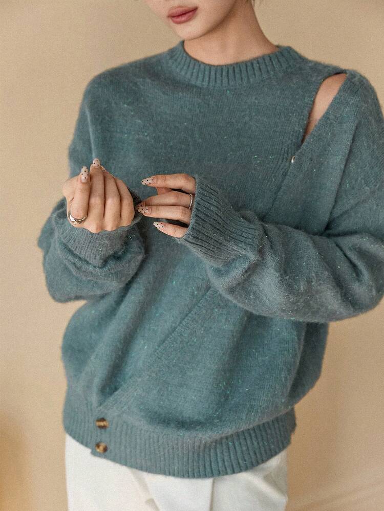 Women's Fashionable Casual Grey Short Design Pullover Sweater, Suitable For Autumn And Winter, New Year & Christmas