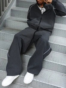 PAVTROS Conjunto de top con cremallera de manga larga y pantalones casuales para hombre. Ropa urbana, amigos, a juego, holgado, para hombres, gráfico, estilo japonés, unisex, amo a mi novia - Multicolor - Ver 3