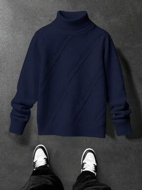 SHEIN كنزة صوفية كاجوال مريحة متعددة الاستخدامات بياقة عالية للمراهقين الذكور