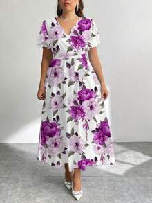 Modelyn Casual Retro Floral Pattern Loose Plus Size Dress, Suitable For Autumn/Winter Boho Suitable For Going Out Chic Dress - Multicolor - View 3