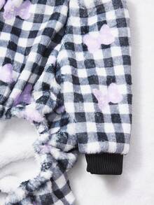 PETSIN 1pc Light Purple Bow Print Pet Jumpsuit Black And White Checkered Autumn And Winter Flannel Warm And Comfortable Pet Warm Clothes