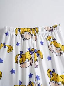 Nick 90s | SHEIN 少女卡通图案白色可爱休闲舒适长袖T恤和打底裤睡衣套装