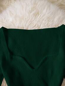 Resyla Bộ đồ liền thân dài tay có gân màu trơn dành cho nữ - màu xanh lá - Xem 4