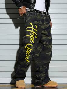 PAVTROS Autumn/Winter Street Camo Wide Leg Floral Letter Print Jeans Camo Pants With Writing Graphic Baggy Jeans Baggy Camo Pants Men