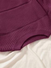 SHEIN EZwear 大码纯色简约圆领长袖毛衣，日常穿着 - 中紫紅色 - 查看 3