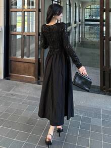 DAZY French Elegant Black Long Dress, Slimming Women's Dress For Autumn/Winter - Black - View 2
