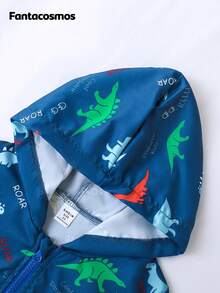 SHEIN Fantacosmos Young Boy Dinosaur & Letter Print Long Sleeve Zipper Closure Hooded Casual Jacket Chic Outfits For Autumn/Winter