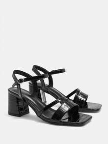 CUCCOO CURVES Sandalias anchas de tacón grueso y versátiles de uso casual para mujer - Negro - Ver 7