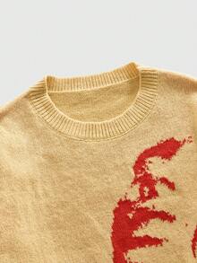 ROMWE MEN ROMWE Avant Men's Punk Crew Neck Distressed Portrait Graphic Sweater - Yellow - View 3